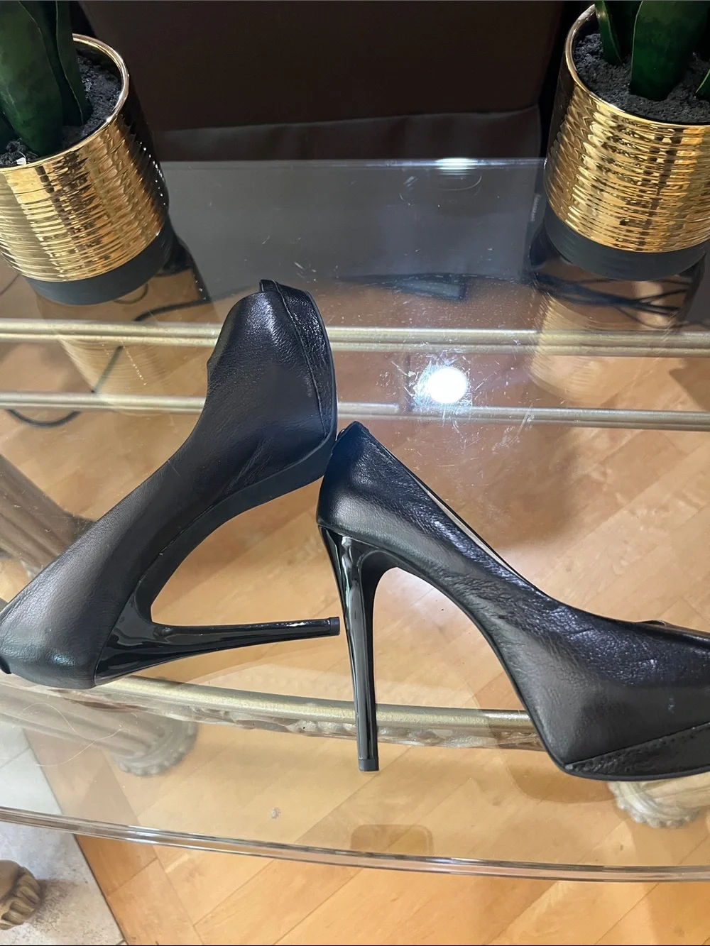 Michael Kors Black Leather Peep-Toe Stiletto Heels